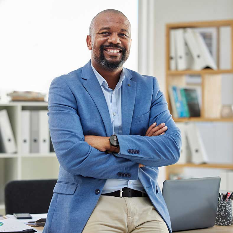 man standing and smiling